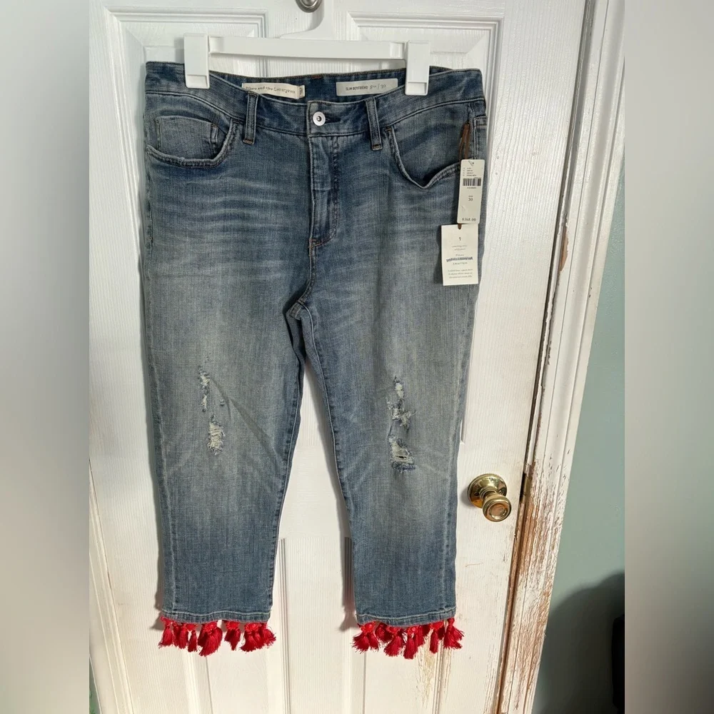 Anthropologie Pilcro Mid Rise Slim Boyfriend Tassel Jeans